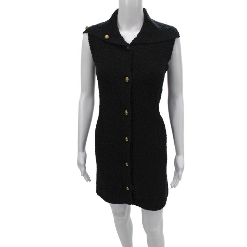 Christian Dior Women Jacket Dress Black Collared Sleeveless Knee Length Size 6